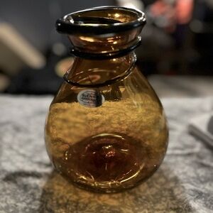 Mid century blenko amber crackled glass vase